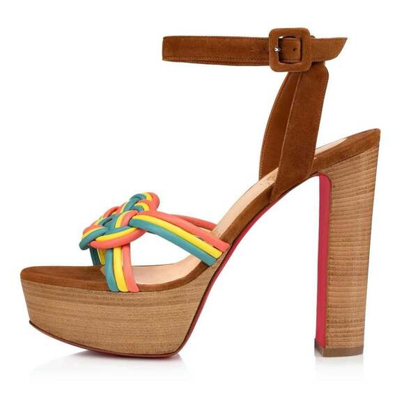 Christian Louboutin Ella 130 Brown Red Ankle Strap Platform Sandal Heel Pump 36 - Picture 3 of 12